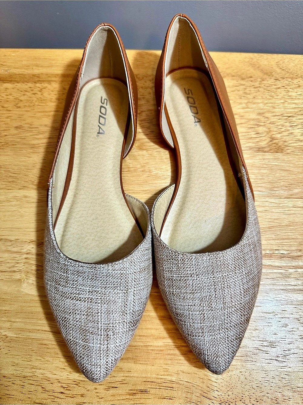 SODA Pointed-Toe Flats in Beige